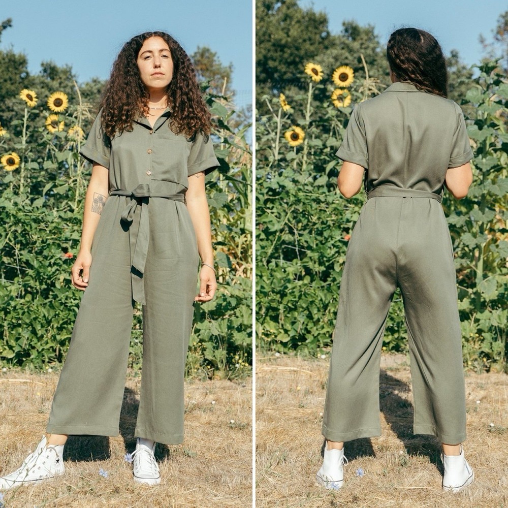 Back Beat‎ Co Tencel Pajama Jumpsuit Green Womens Size XS Casual Lounging Boho
